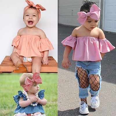 Off-shoulder Ruffles Tops & Headband Summer Set