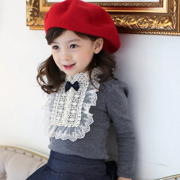 Bowk-not & Lace Long Sleeve Princess Ruffle Tops