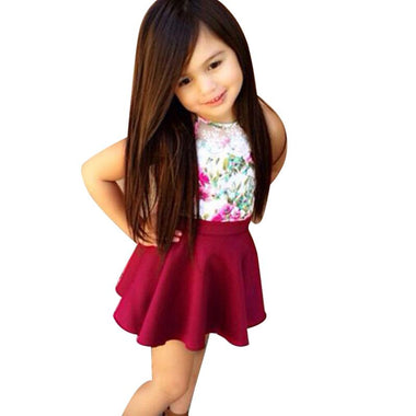 Girl's Summer Floral Vest Top & Skater's Skirt Set
