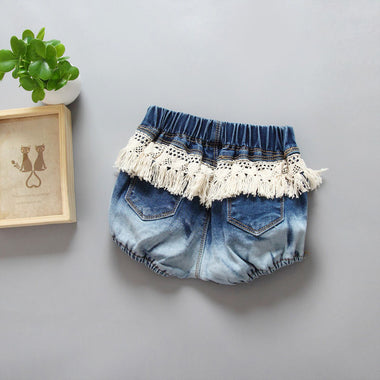 Fashion Toddler Denim Tassel Lace Shorts
