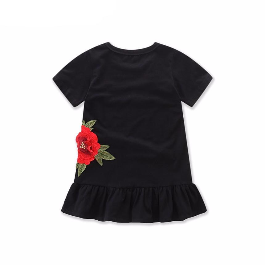 Embroider Black - Toddler Zone Stylish Rose Casual Dress